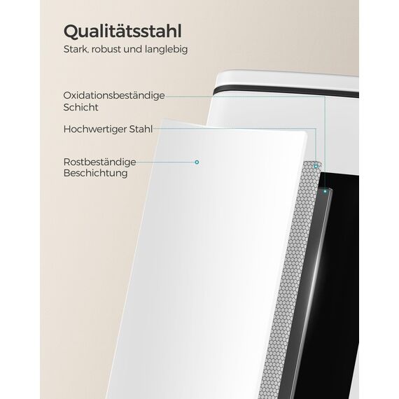 SONGMICS Kosmetikeimer, 8 Liter, Mülleimer Bad, kleiner Abfalleimer, Tretmülleimer, mit Pedal, für kleine Räume, mit Deckel, Softclose, Stahl, weiß LTB591W0802