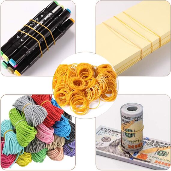 500 Stücke Gelb Gummibänder Gummiringe Große Gemischte Elastische Gummibänder Dehnbare Bänder Mülleimer Bänder für Haushalt, Arbeit, Büro