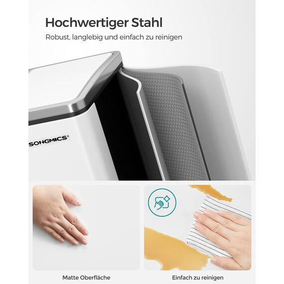 SONGMICS Mülleimer Küche, 3 x 18 L, Mülltrennsystem 3 Fächer, inklusive 15 Müllbeutel, Abfalleimer, Treteimer, für recycelbare Abfälle, Biomüll, mit Deckel, wolkenweiß LTB54WT