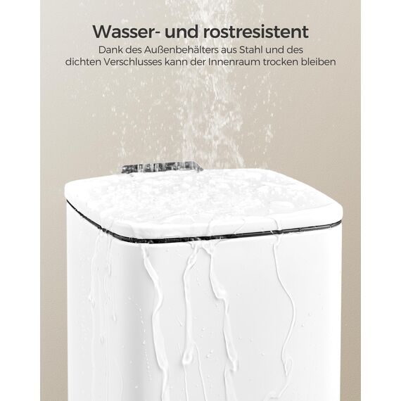 SONGMICS Kosmetikeimer, 6 Liter, Mülleimer Bad, kleiner Abfalleimer, Tretmülleimer, mit Pedal, für kleine Räume, mit Deckel, Softclose, Stahl, weiß LTB590W0602