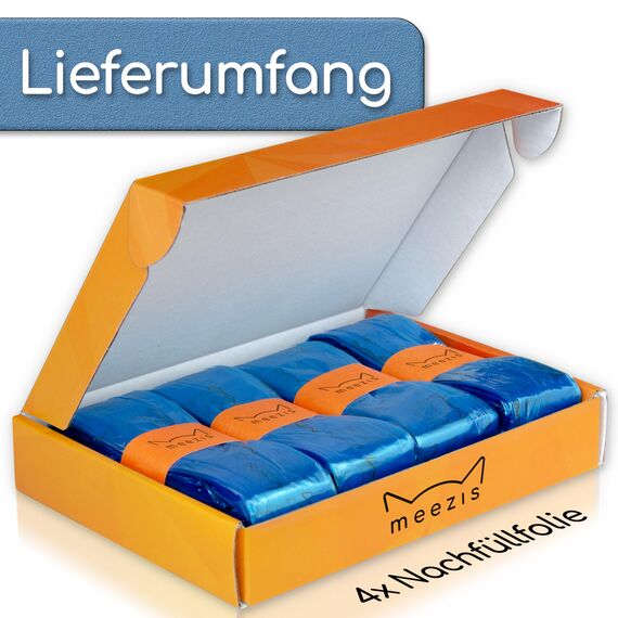 meezis Nachfüllfolie 4-Pack - kompatibel mit Nachfüllkassetten für Katzenstreu-Entsorgungseimer; geruchsdichte und strapazierfähige Nachfüllfolien für Katzen-Mülleimer (4 Stück)