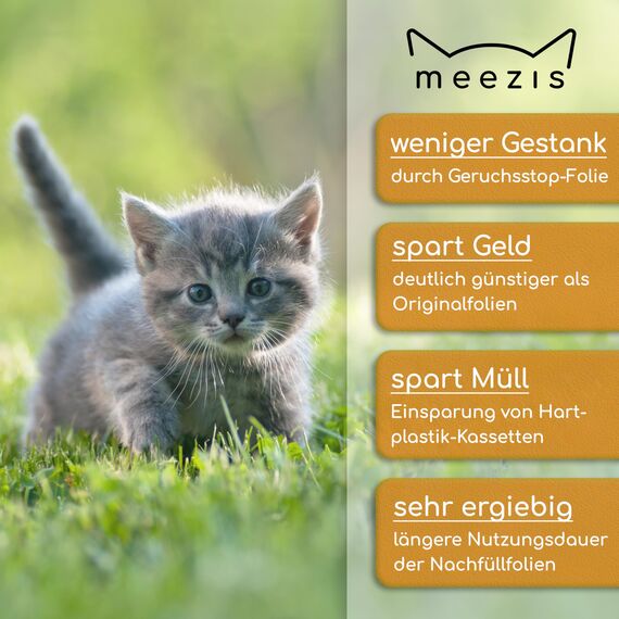 meezis Nachfüllfolie 4-Pack - kompatibel mit Nachfüllkassetten für Katzenstreu-Entsorgungseimer; geruchsdichte und strapazierfähige Nachfüllfolien für Katzen-Mülleimer (4 Stück)