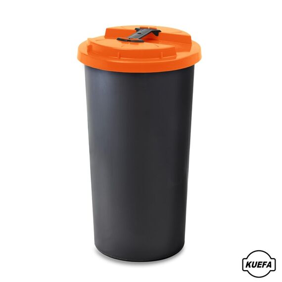 KUEFA BSC 60L Mülleimer, Müllsackständer, Gelber Sack Ständer inkl. Klemm-Ring für Müllbeutel, extra robust, UV- und witterungsbeständig, Sammelbehälter für Pfandflaschen und Leergut (Orange)