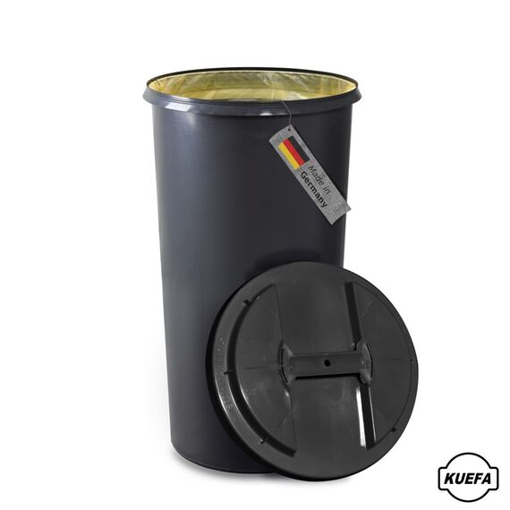KUEFA BSC 60L Mülleimer, Müllsackständer, Gelber Sack Ständer inkl. Klemm-Ring für Müllbeutel, extra robust, UV- und witterungsbeständig, Sammelbehälter für Pfandflaschen und Leergut (Grau)