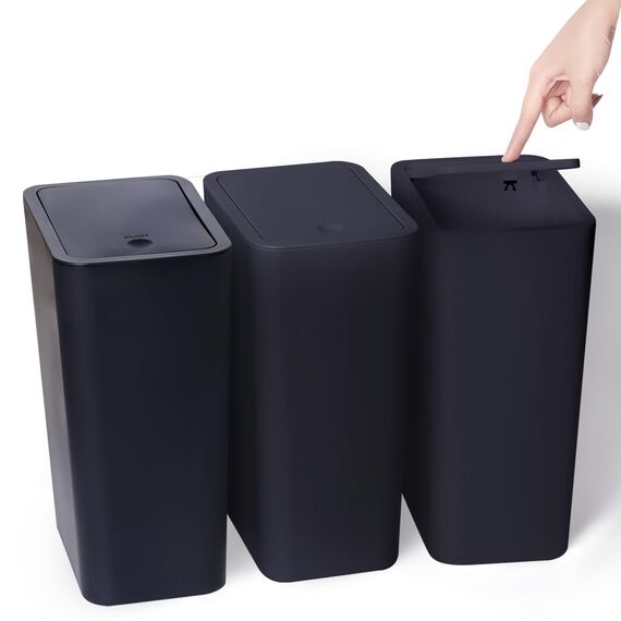 Vividron 3er Pack 10L Kleiner Mülleimer mit Deckel, Badezimmer Abfalleimer mit Druckdeckel, Kleiner Mülleimer/Abfallkorb für Badezimmer, Küche, Büro, Schlafzimmer (Schwarz)