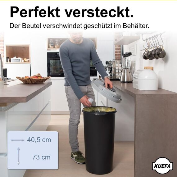 KUEFA BSC 60L Mülleimer, Müllsackständer, Gelber Sack Ständer inkl. Klemm-Ring für Müllbeutel, extra robust, UV- und witterungsbeständig, Sammelbehälter für Pfandflaschen und Leergut (Hellgrau)