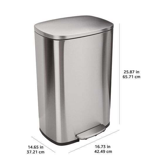 Amazon Basics Rechteckig 50 l Mülleimer für die Küche mit Stahlrohrpedal - Sanft Schließend mit Deckel, für Küche, Bad oder Büro, 13.2 gallons, Satiniertes Nickel