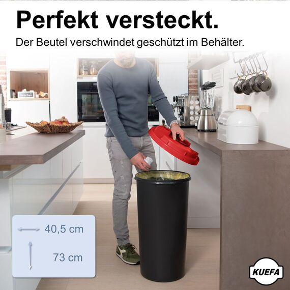 KUEFA BSC 60L Mülleimer, Müllsackständer, Gelber Sack Ständer inkl. Klemm-Ring für Müllbeutel, extra robust, UV- und witterungsbeständig, Sammelbehälter für Pfandflaschen und Leergut (Rot)