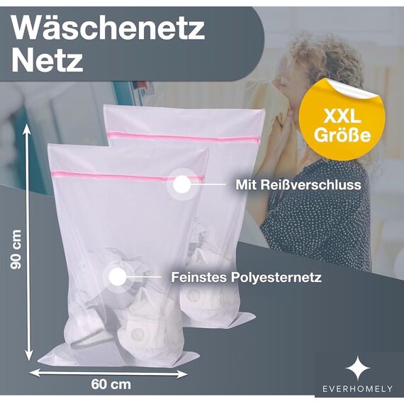 6x XXL Premium Wäschenetz 60x90 cm Set Groß - Netz für Waschmaschine- Wäschesack in verschiedenen Größen - Waschsack & Wäschebeutel mit Reißverschluss (6x XXL (90x60cm))