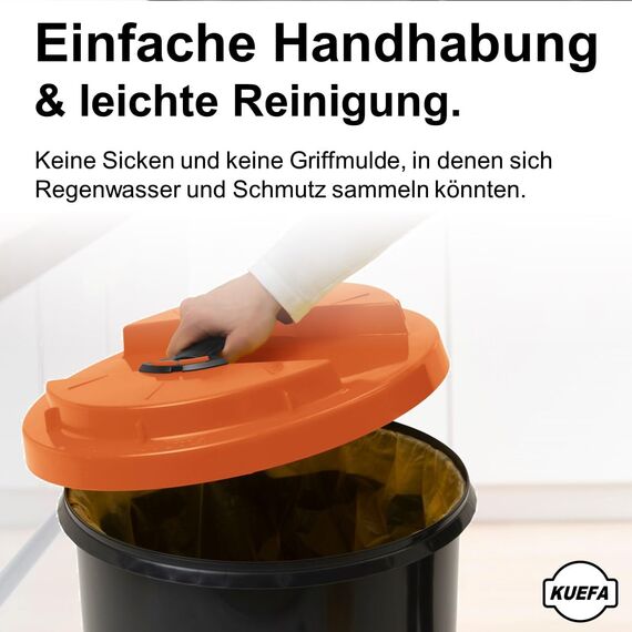 KUEFA BSC 60L Mülleimer, Müllsackständer, Gelber Sack Ständer inkl. Klemm-Ring für Müllbeutel, extra robust, UV- und witterungsbeständig, Sammelbehälter für Pfandflaschen und Leergut (Orange)
