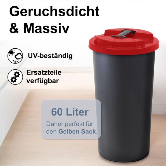 KUEFA BSC 60L Mülleimer, Müllsackständer, Gelber Sack Ständer inkl. Klemm-Ring für Müllbeutel, extra robust, UV- und witterungsbeständig, Sammelbehälter für Pfandflaschen und Leergut (Rot)