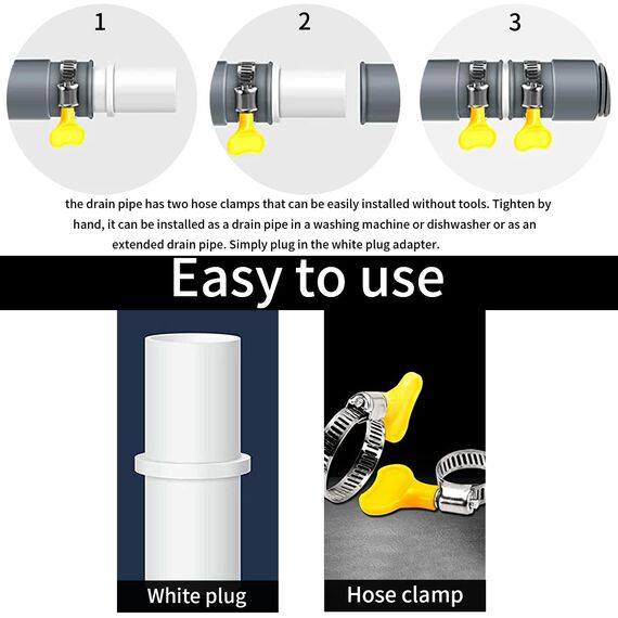 Ablaufschlauch Verlängerung, 0.5/1/1.5/2/2.5/3/4/5/6/7M, Abwasserschlauch Spülmaschine, Ablaufschlauch Schlauch Universal, inkl Schlauchverbinder und Schlauchschellen, für Waschmaschine Geschirrspüler