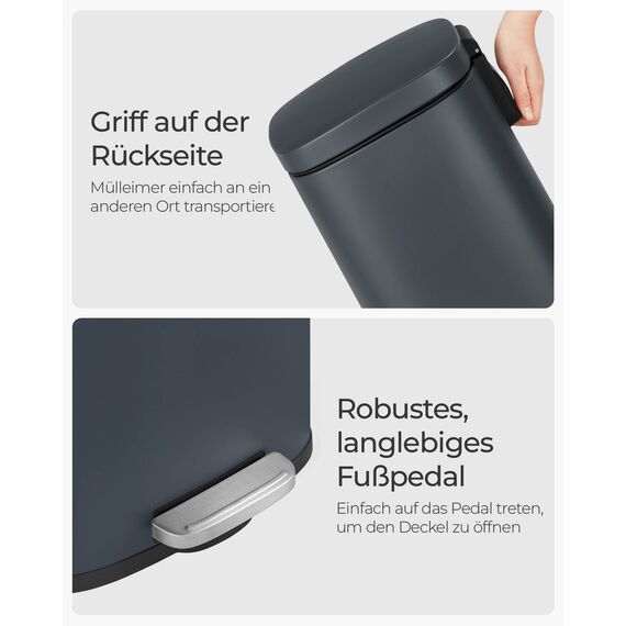 SONGMICS Mülleimer Küche, 30 Liter, Abfalleimer, Treteimer, mit Deckel, Softclose, Fußpedal, Stahl, Inneneimer, grüngrau LTB03GS