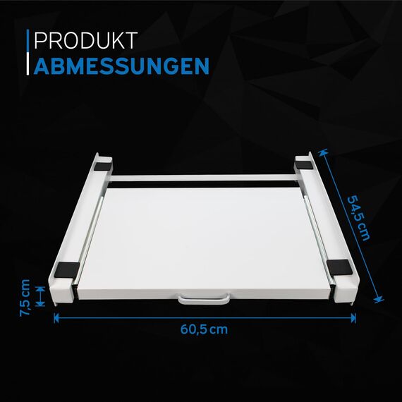 kör4u Zwischenbaurahmen weiß, mit Ausziehplatte, für Waschmaschine und Trockner, Stahl, 60,5x54,5cm, inkl. Zurrgurt weiß