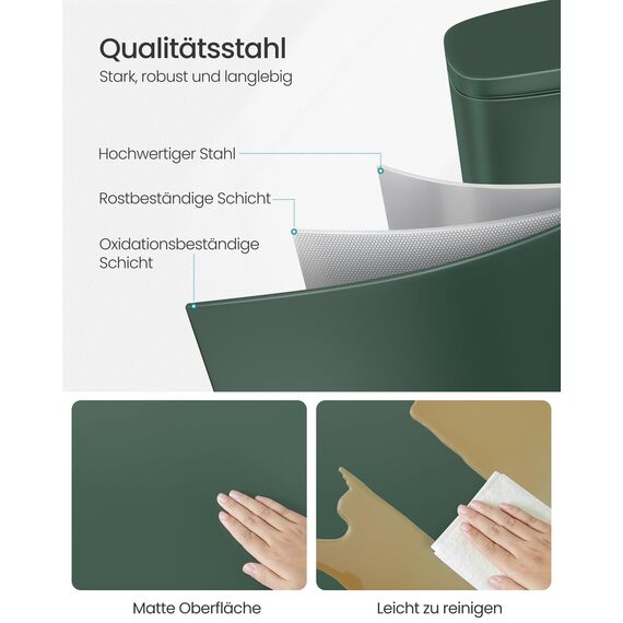 SONGMICS Mülleimer Küche, 30 Liter, Abfalleimer, Treteimer, mit Deckel, Softclose, Fußpedal, Stahl, Inneneimer, vintagegrün LTB003C02