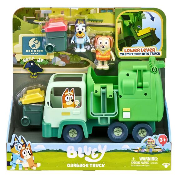 BlueY Müllwagen-Spielset mit Zwei 6,3–7,6 cm großen Offiziellen Actionfiguren zum Sammeln, Müllmann und 2 Mülleimer-Zubehörteilen cm