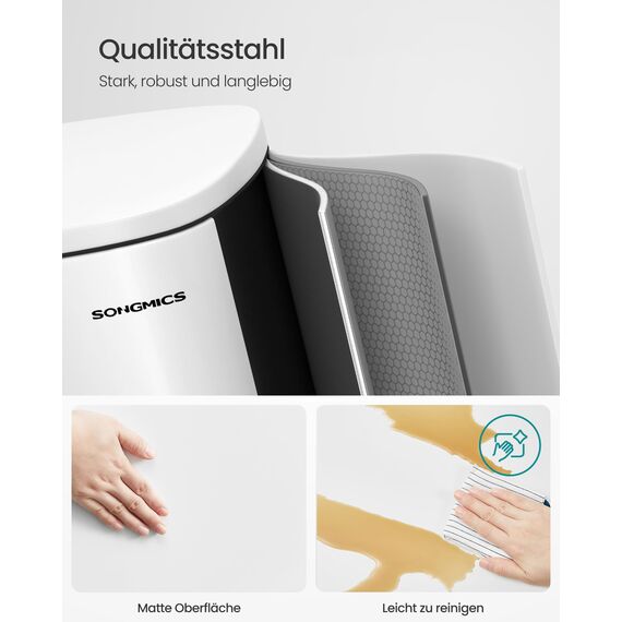 SONGMICS Mülleimer Küche, 50 Liter, Abfalleimer, Treteimer, mit Deckel, Softclose, Fußpedal, Stahl, Inneneimer, weiß LTB101W01