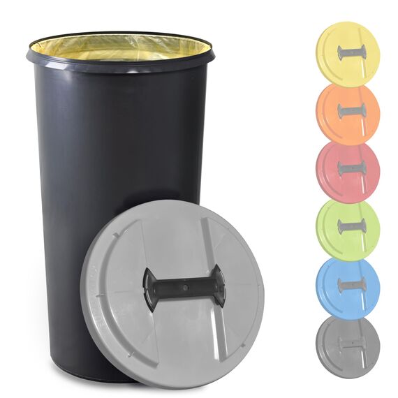 KUEFA BSC 60L Mülleimer, Müllsackständer, Gelber Sack Ständer inkl. Klemm-Ring für Müllbeutel, extra robust, UV- und witterungsbeständig, Sammelbehälter für Pfandflaschen und Leergut (Hellgrau)