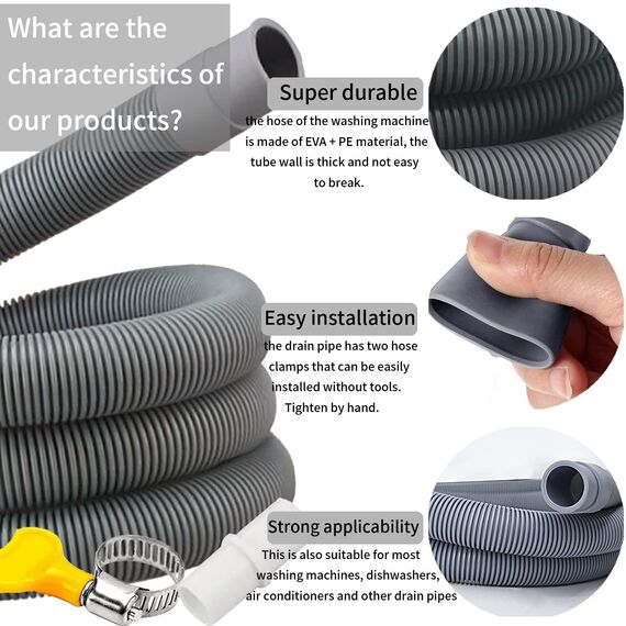 Ablaufschlauch Verlängerung, 0.5/1/1.5/2/2.5/3/4/5/6/7M, Abwasserschlauch Spülmaschine, Ablaufschlauch Schlauch Universal, inkl Schlauchverbinder und Schlauchschellen, für Waschmaschine Geschirrspüler