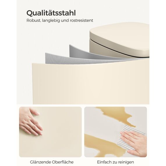 SONGMICS Mülleimer Küche, 30 Liter, Abfalleimer, Treteimer, mit Deckel, Softclose, Fußpedal, Stahl, Inneneimer, sandbeige LTB03A02