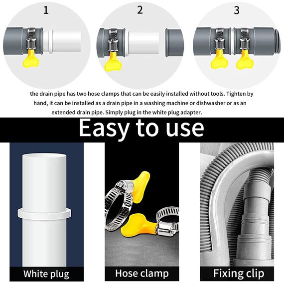 Ablaufschlauch Verlängerung, 0.5/1/1.5/2/2.5/3/4/5/6/7M, Abwasserschlauch Spülmaschine, Ablaufschlauch Schlauch Universal, inkl Schlauchverbinder und Schlauchschellen, für Waschmaschine Geschirrspüler