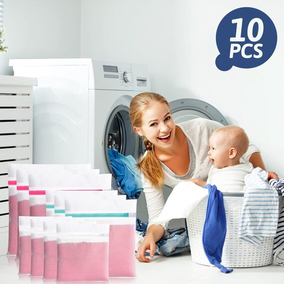 10 Stück Wäschesack, Wäschenetz für Waschmaschine, Wäschesack Schmutzwäsche Reise Kinder, Wäschebeute, Laundry Bag für Bh, Unterwäsche, Schuhe, Babykleidung, Kissen, Plüschtiere, Washing Bag