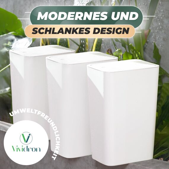 Vividron 3er Pack 10L Kleiner Mülleimer mit Deckel, Badezimmer Abfalleimer mit Druckdeckel, Kleiner Mülleimer/Abfallkorb für Badezimmer, Küche, Büro, Schlafzimmer (Weiß)