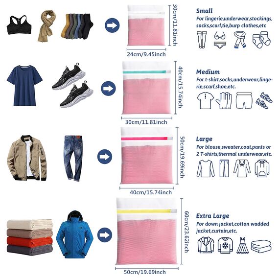 5 Stück Wäschenetz für Waschmaschine, Wäschesack wäschebeutel mit Reißverschluss, Laundry Bag für Empfindliches Mäntel, Bluse, Schuhe, BH, Socken, Babykleidung Usw (5 Stück)