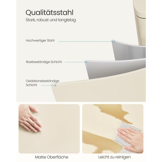 SONGMICS Mülleimer Küche, 50 Liter, Abfalleimer, Treteimer, mit Deckel, Softclose, Fußpedal, Stahl, Inneneimer, sandbeige LTB050A02