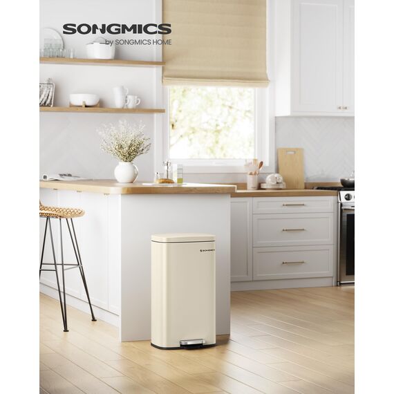 SONGMICS Mülleimer Küche, 30 Liter, Abfalleimer, Treteimer, mit Deckel, Softclose, Fußpedal, Stahl, Inneneimer, sandbeige LTB03A02