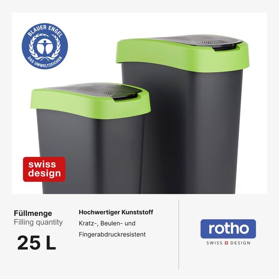 Rotho Salsa Mülleimer 50l mit Deckel, Kunststoff (PP) BPA-frei, grün, 50l (40.1 x 29.8 x 60.2 cm)