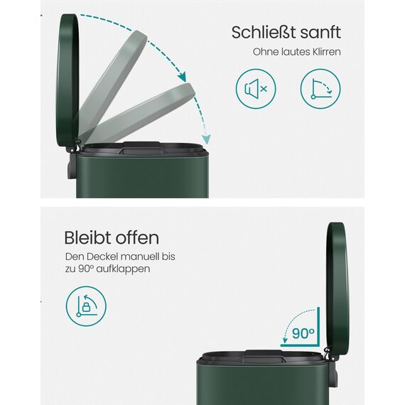 SONGMICS Mülleimer Küche, 50 Liter, Abfalleimer, Treteimer, mit Deckel, Softclose, Fußpedal, Stahl, Inneneimer, vintagegrün LTB050C02