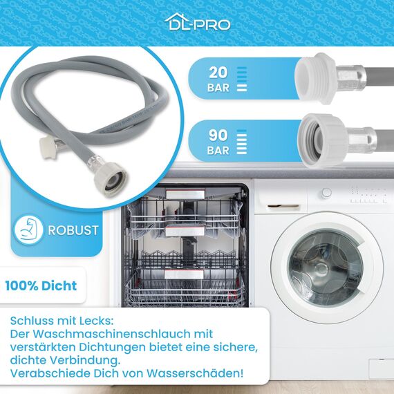 DL-pro 1,5m Zulaufschlauch Verlängerung für Waschmaschine und Spülmaschine - UNIVERSELL - [ROBUST & DICHT] - Für alle gängigen Modelle - Waschmaschinenschlauch Verlängerung - Größe wählen