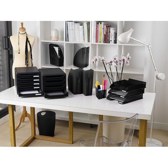 Exacompta 453014D ECOBIN Papierkorb EcoBlack 15 Liter mit Griffen. Eleganter und robuster Papierkorb und Mülleimer im modernen Design schwarz Blauer Engel