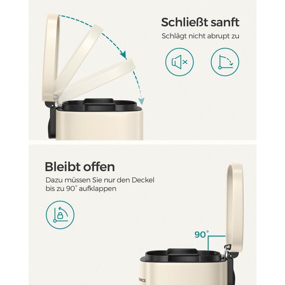 SONGMICS Mülleimer Küche, 30 Liter, Abfalleimer, Treteimer, mit Deckel, Softclose, Fußpedal, Stahl, Inneneimer, sandbeige LTB03A02