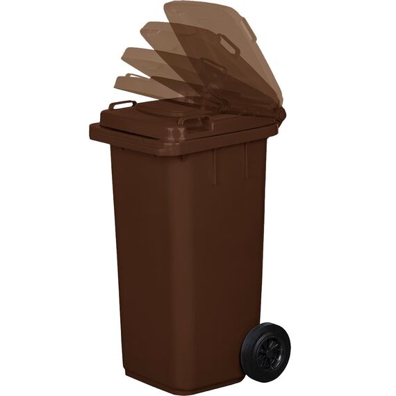 gardivo Mülltonne 120 Liter Abfalltonne Reststofftonne Mülleimer mit 2 geräuschlosen Rädern, Klappdeckel mit zwei Griffen, großer Abfalltonne, stabiler Kunststoff-Mülleimer (Braun)
