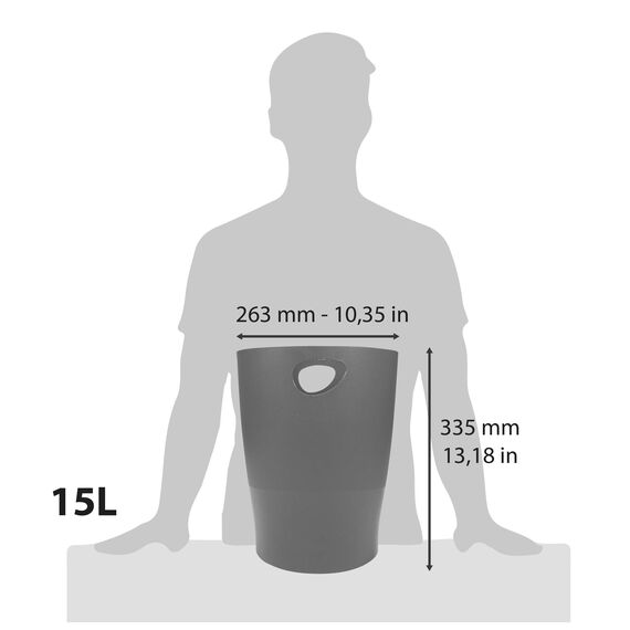 Exacompta 45307D ECOBIN 8er Pack Papierkörbe 15 Liter mit Griffen. Eleganter und robuster Papierkorb und Mülleimer im modernen Design mausgrau