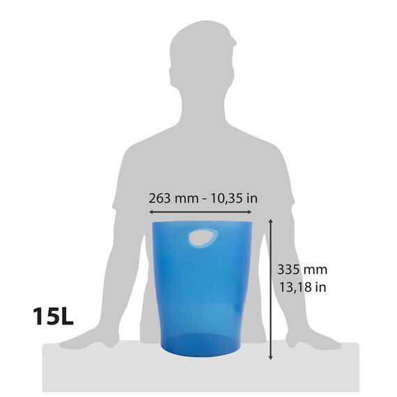 Exacompta 45360D ECOBIN 8er Pack Papierkorb 15 Liter mit Griffen. Eleganter und robuster Papierkorb und Mülleimer im modernen Design Königblau transluzent