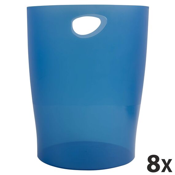 Exacompta 45360D ECOBIN 8er Pack Papierkorb 15 Liter mit Griffen. Eleganter und robuster Papierkorb und Mülleimer im modernen Design Königblau transluzent