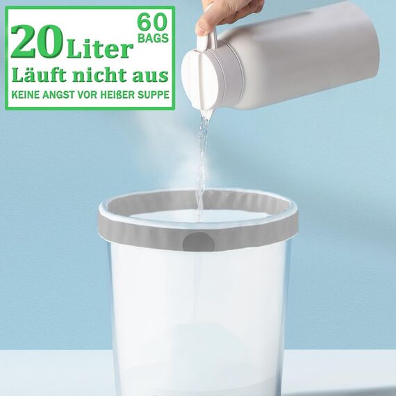 XIQIYY 20L Müllbeutel mit Zugband und Griffen,Müllsäcke mit Tragegriff 60 Stück Küchen Dicke Kunststoff-Weiß Mülltüten,Geeignet für 15–25 Liter Mülleimer