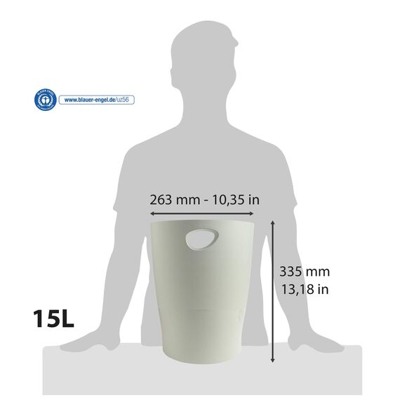 Exacompta 45306D ECOBIN 8er Pack Papierkörbe 15 Liter mit Griffen. Eleganter und robuster Papierkorb und Mülleimer im modernen Design grau