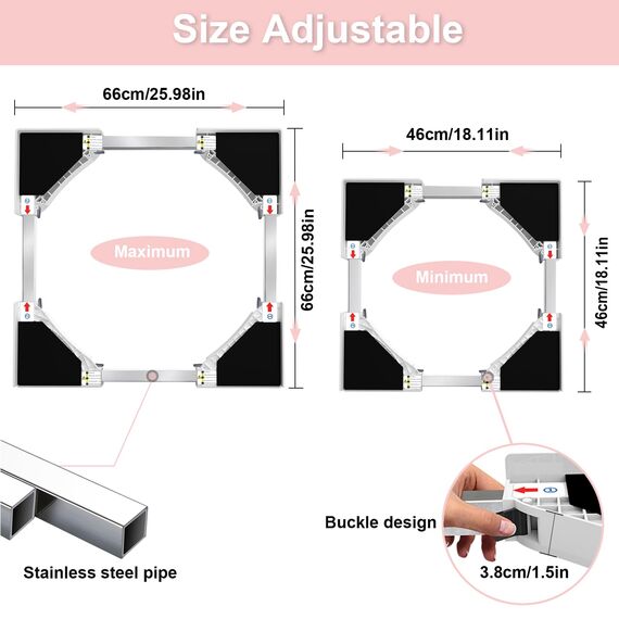 NIUXX Universal-Stapelbausatz/Verbindungsrahmen für Waschmaschine und Wäschetrockner, Waschmaschinenzubehör/Trocknerzubehör, mit Ratschenseil, Einstellbare Größe（46-66cm）