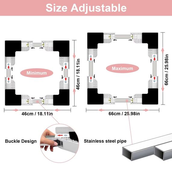 NIUXX Universal Verbindungsrahmen Set für Waschmaschine und Trockner, Zwischeneinbaurahmen Kit für 46-66cm Waschmaschinen Trockner, Stapelbausatz mit Ratschenseil, Zwischeneinbausatz für Waschküche