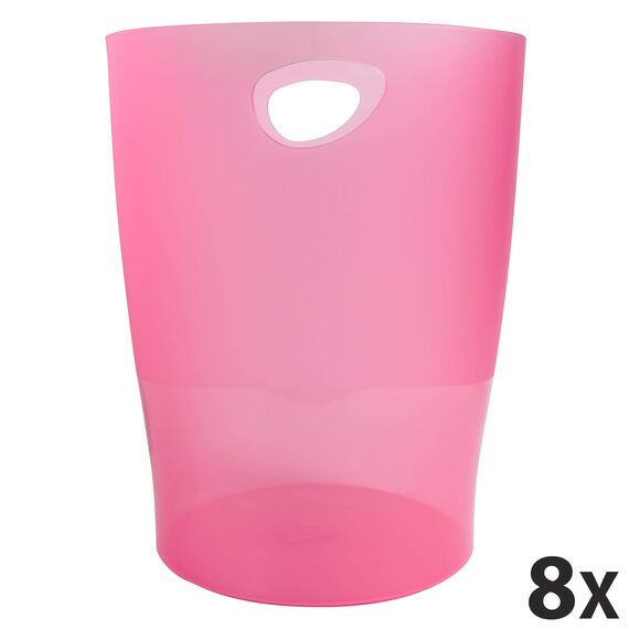 Exacompta 45354D 8er Pack ECOBIN Papierkorb 15 Liter mit Griffen. Eleganter und robuster Papierkorb und Mülleimer im modernen Design himbeer