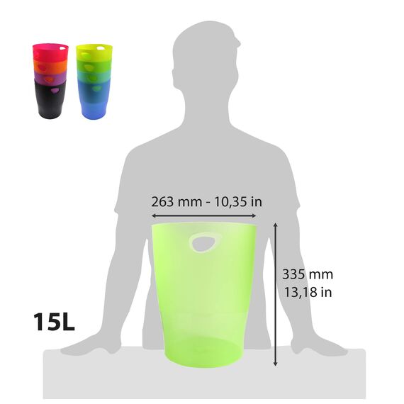 Exacompta 45399D ECOBIN 8er Pack Papierkörbe 15 Liter mit Griffen. Eleganter und robuster Papierkorb und Mülleimer im modernen Design farbig sortiert