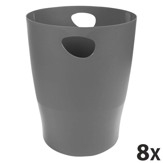 Exacompta 45307D ECOBIN 8er Pack Papierkörbe 15 Liter mit Griffen. Eleganter und robuster Papierkorb und Mülleimer im modernen Design mausgrau
