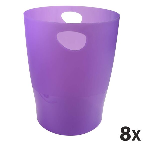 Exacompta 45319D ECOBIN 8er Pack Papierkörbe 15 Liter mit Griffen. Eleganter und robuster Papierkorb und Mülleimer im modernen Design violett