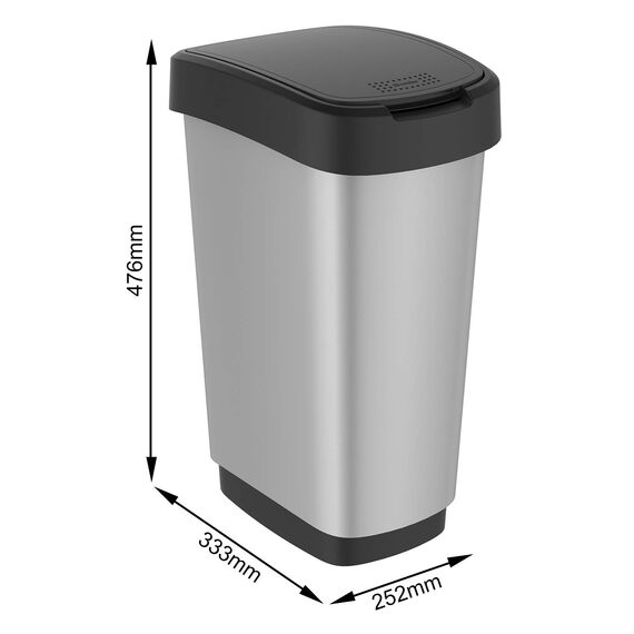 Rotho Twist Mülleimer 25l mit Deckel, Kunststoff, silber