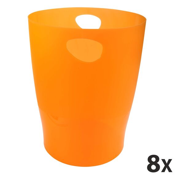 Exacompta 45352D ECOBIN 8er Pack Papierkörbe 15 Liter mit Griffen. Eleganter und robuster Papierkorb und Mülleimer im modernen Design orange