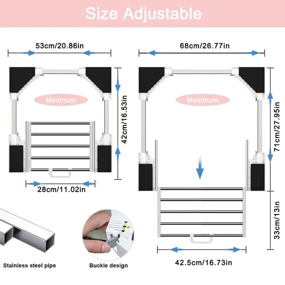 NIUXX Zwischenbaurahmen mit Wäscheleine, verbindungsrahmen waschmaschine trockner universal, Verbindungsrahmen Zwischenbausatz mit ausziehbarer Handtuchhalter, Einstellbare Größe（53-68cm）
